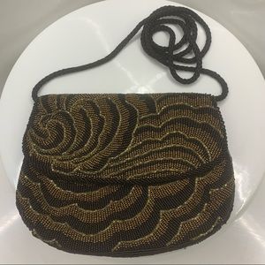 Chadwick beaded evening bag with snap and shoulder strap